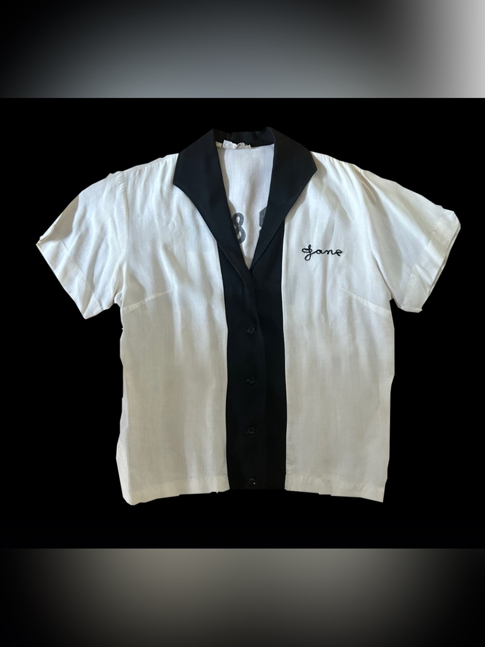 Two-Tone Black & White Short Sleeve Button Front Top